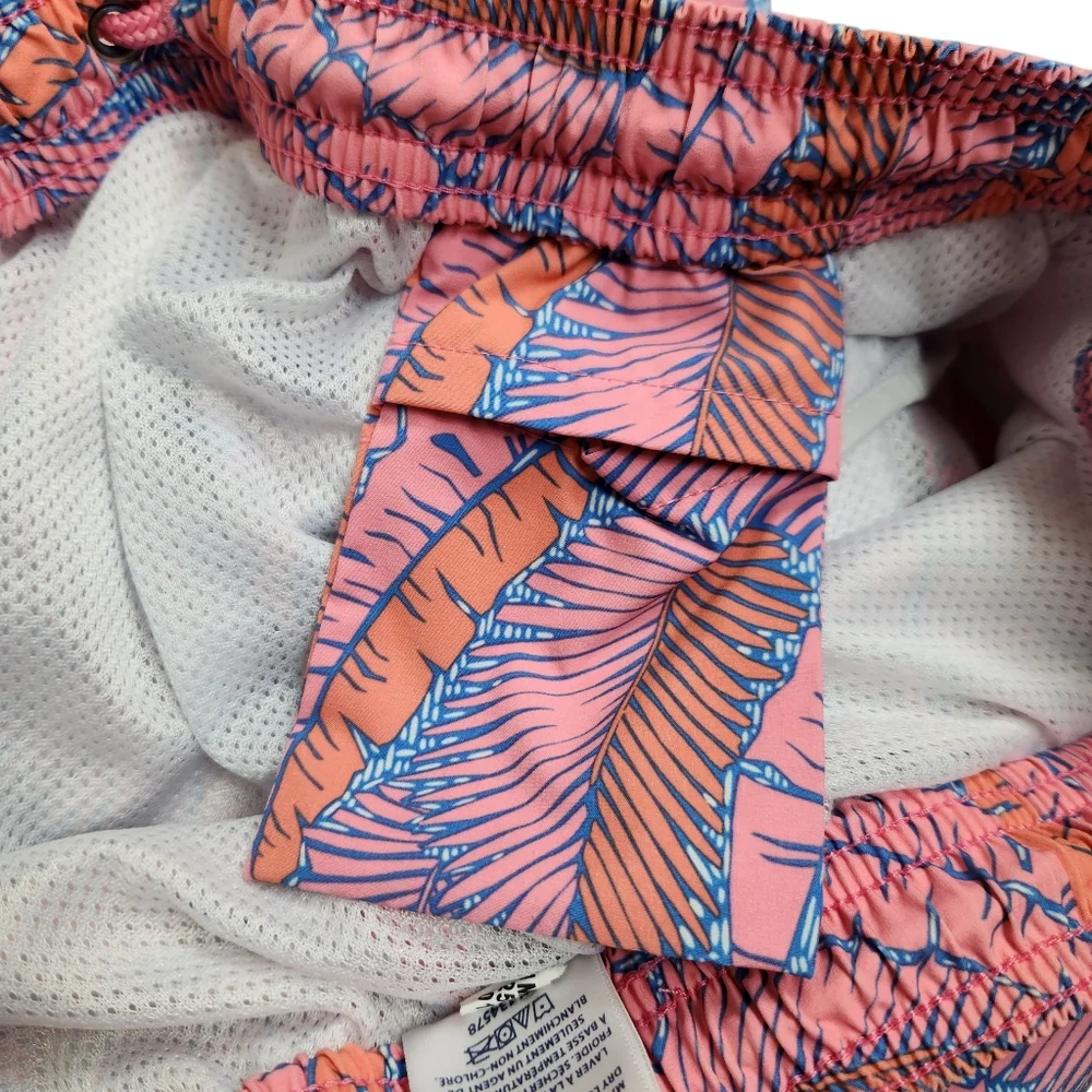 Vineyard Vines Printed Chappy Island Palms Swim Trunks Pink Orange Mens Size XL